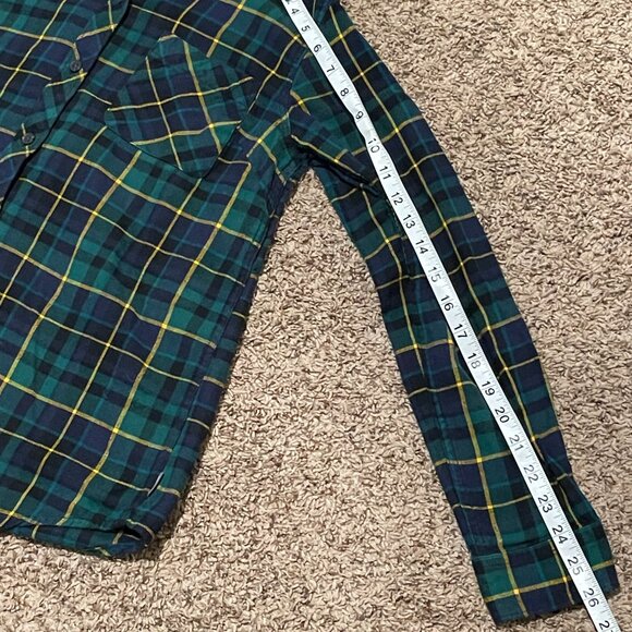 Eddie Bauer Plaid Flannel Button Down Shirt Green Blue Size S - Picture 3 of 9
